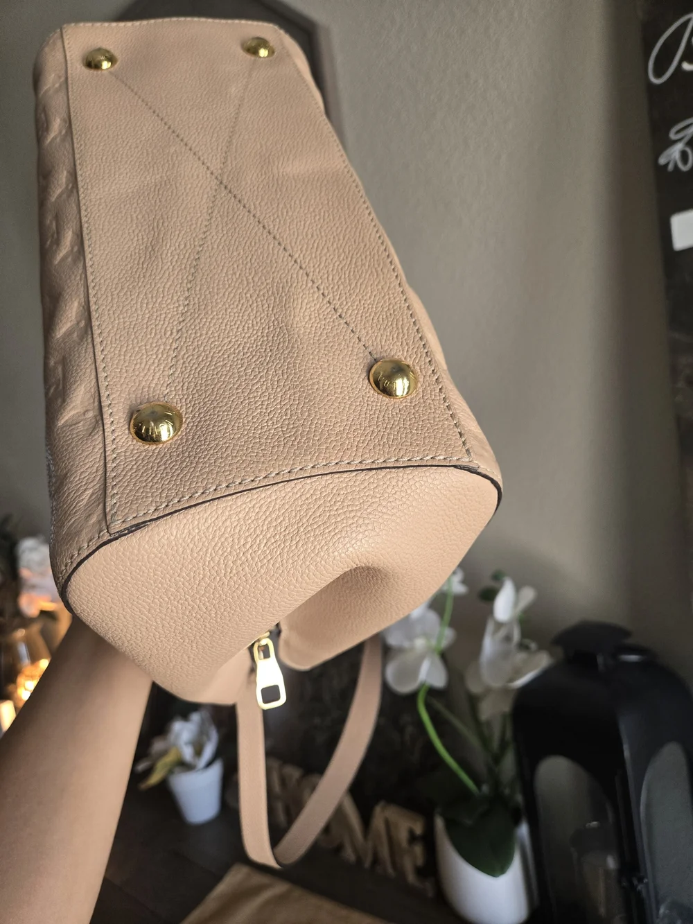 Louis Vuitton Beige Embossed Monogram Leather Tote